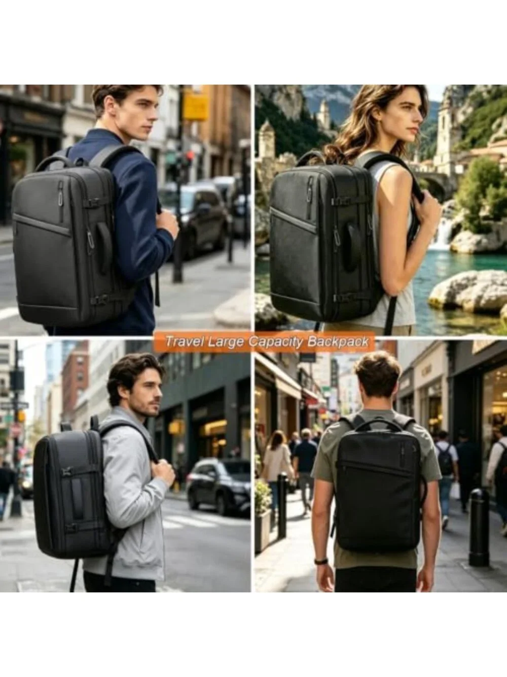 Expandable 50L Travel Backpack for Men & Women - Versatile Carry-On Bag, Black